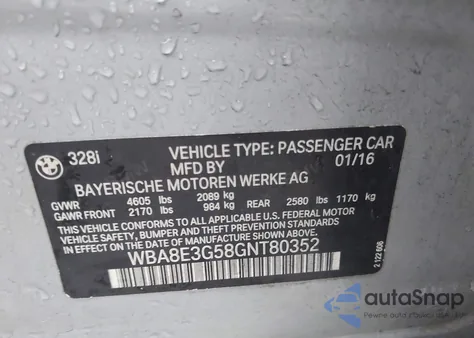 2016 BMW 328I xDrive из США, поврежденный, VIN WBA8E3G58GNT80352